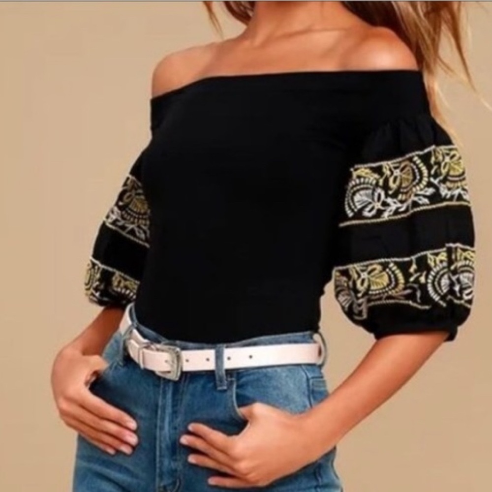 Free people rock with it top black gold xs
